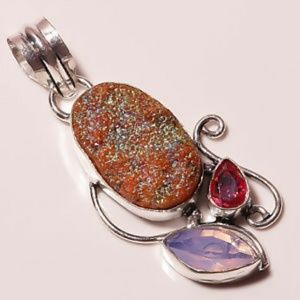 Stainless Steel Druzy/Moonstone Pendant